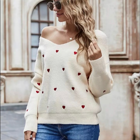 ♥️Fitshinling V Neck Embroider ♥️ Pullover Sweater: White//Sage//Black M NWT - Picture 2 of 12